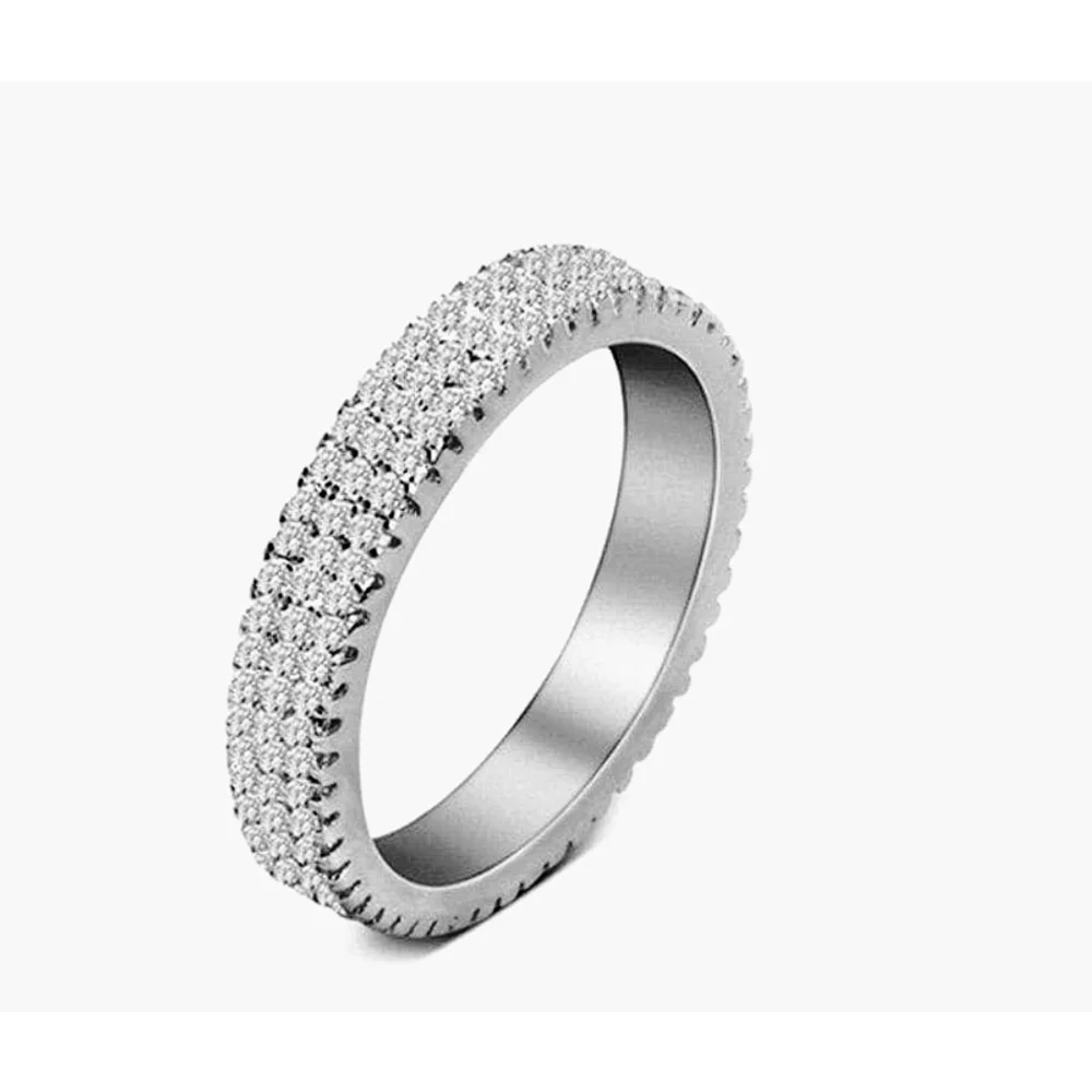 NEW 14k Gold‎ Plated S925 Triple Row Eternity Diamond Wedding Ring, Size 7.5